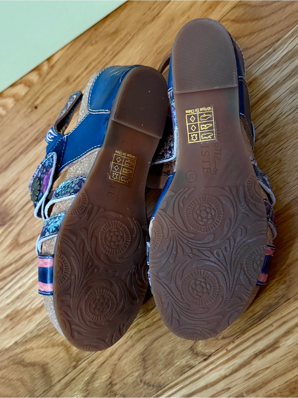 L’Artiste Spring Step Rolzah Floral Wedge Sandals Navy Multi 6.5-7 NWT - Picture 11 of 12